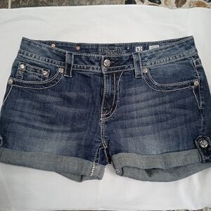 Miss Me Dark Blue Jean Shorts with Embellished Pockets